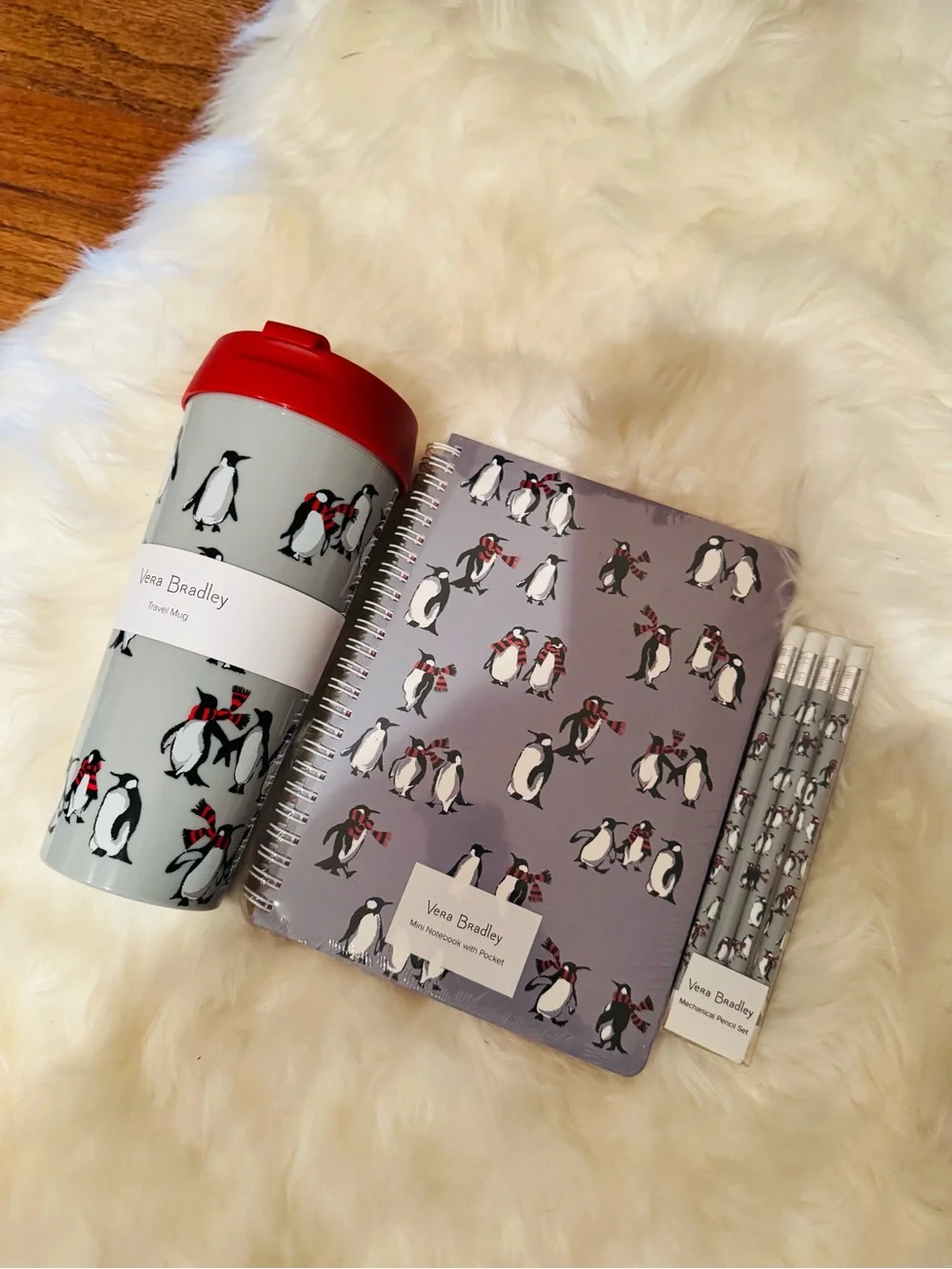 New! Vera Bradley Penguin Travel Mug, Notebook and Pencil Set